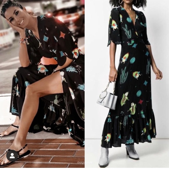 Jessie Western Silk Wrap Dress M Swallow Ruffle - Picture 13 of 15